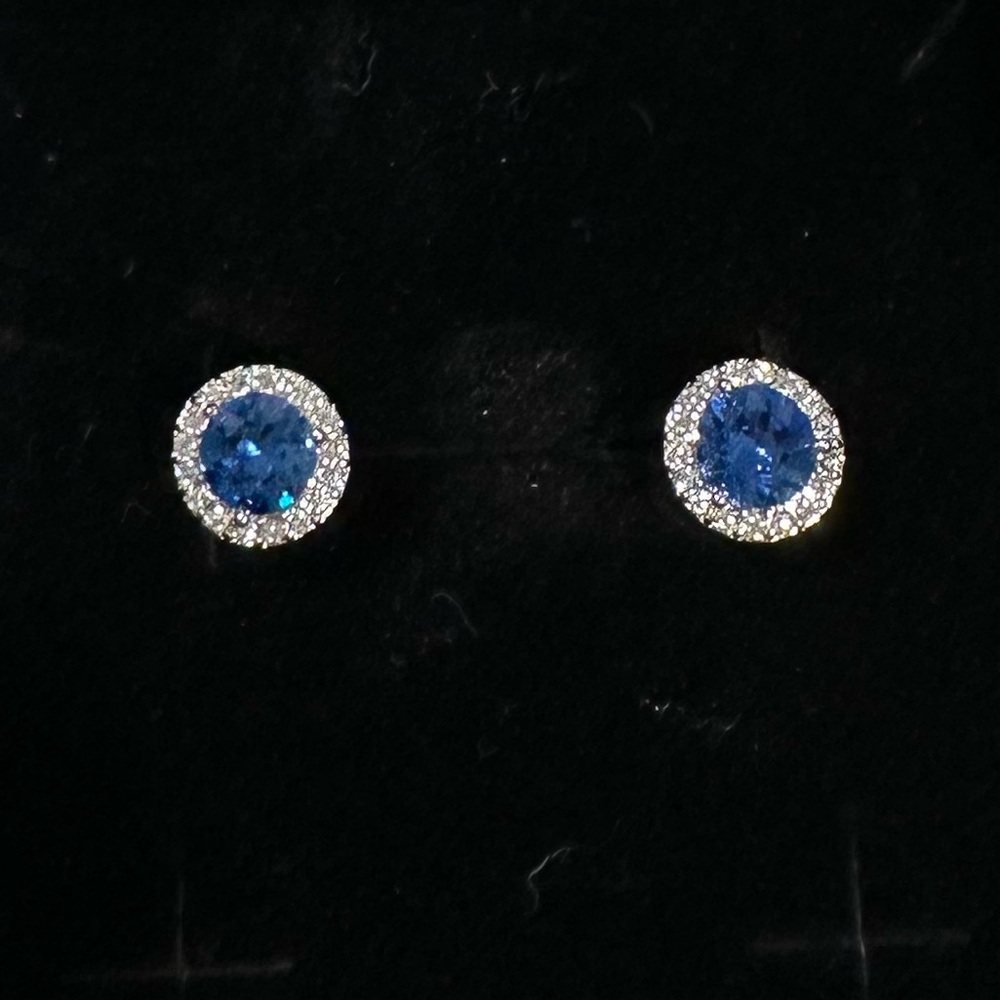 Swarovski Crystal Sapphire Halo Studs in White Gold - NWT